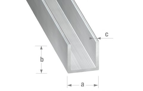 Profiel U, alu brut, 6x6x4x1mm, 1m