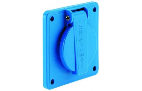 Stopcontact inbouw 16A 2P+BA 230V IP54  75x75 Blauw fix. 60x60