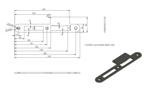 Sluitplaat vlak RO vz HO4 L/R 11 192x24x3 (Lip 45mm)