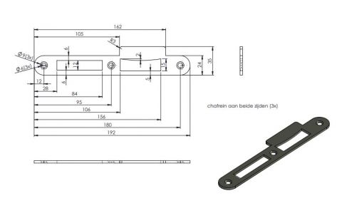 Sluitplaat vlak RO vz HO4 L/R 10 192x24x3 (Lip 35mm)